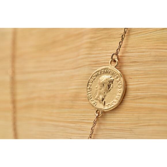 Jade & Jasper Vintage Coin Station Necklace Brushed Gold Satin Signed BinBL - Picture 11 of 12